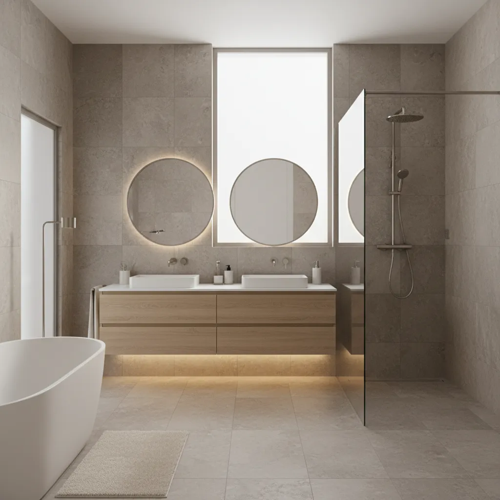 Realistic 3D rendering preview of a modern bathroom design