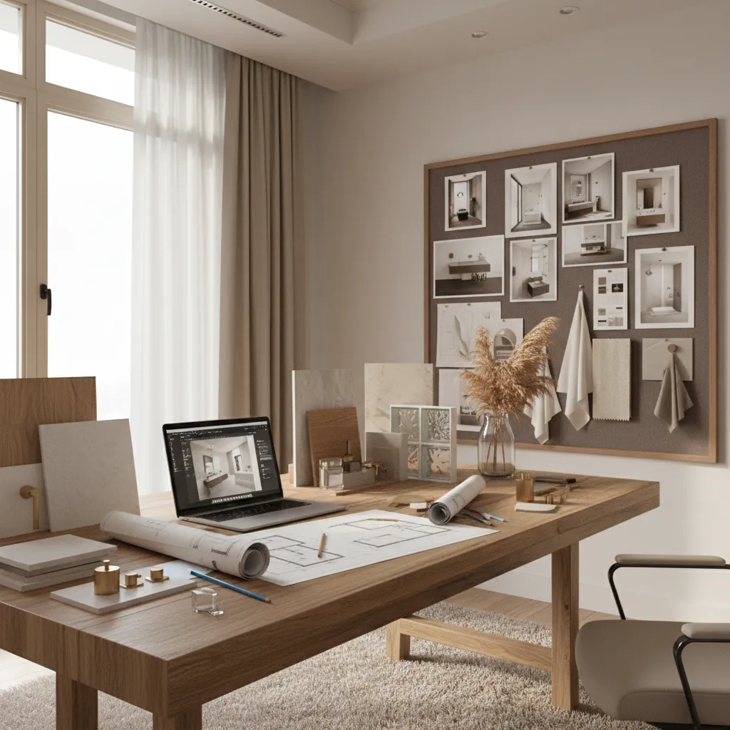 bathroom renovation planning with layout drawings and modern bathroom concept