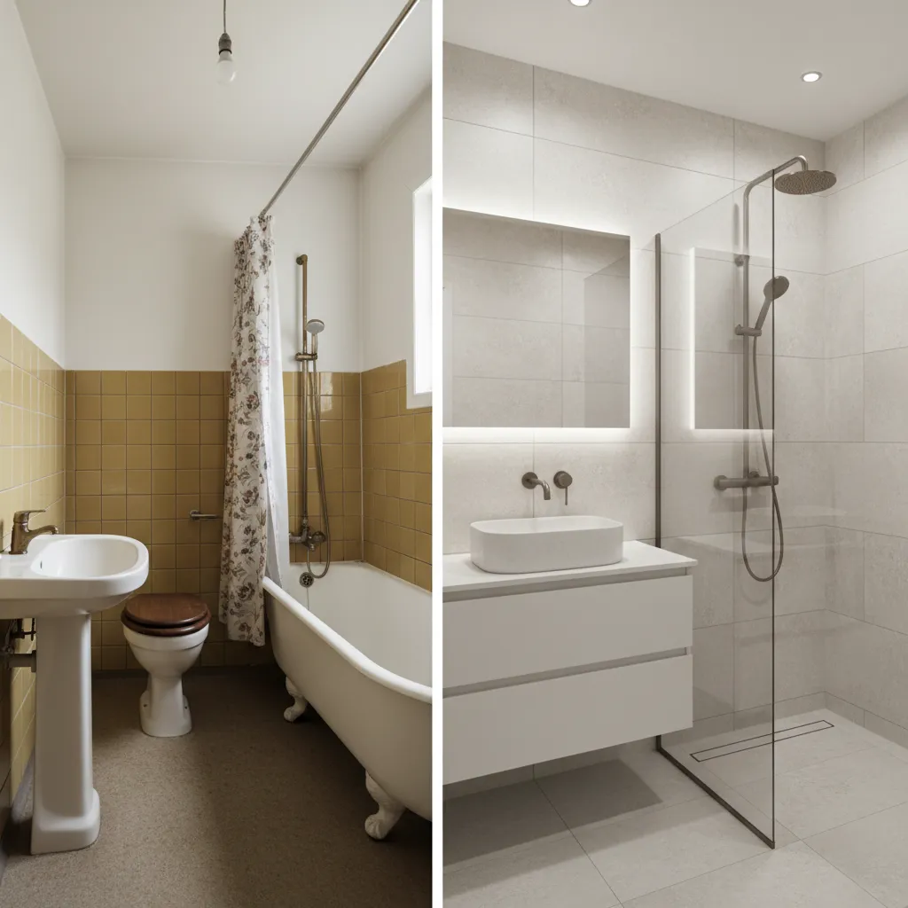 before and after comparison of small bathroom renovation