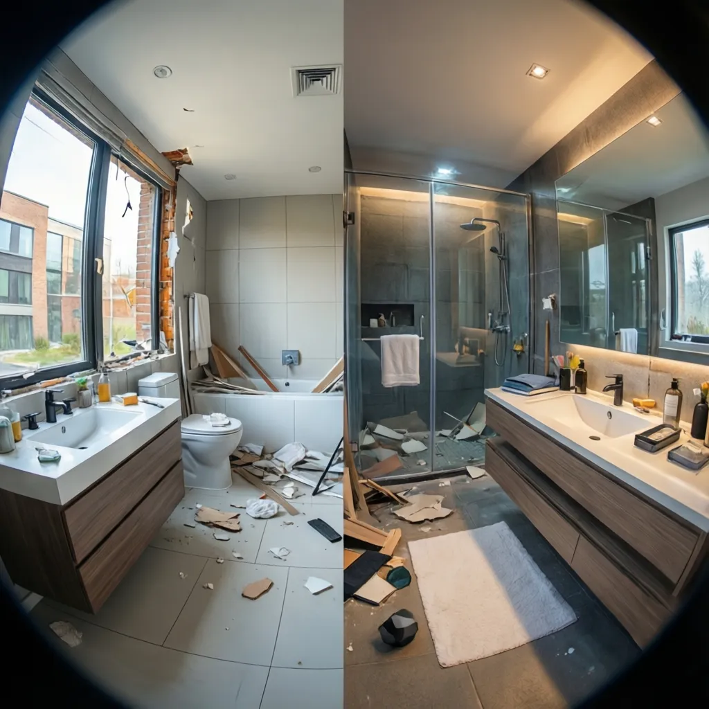 comparison of bathroom before and after renovation images