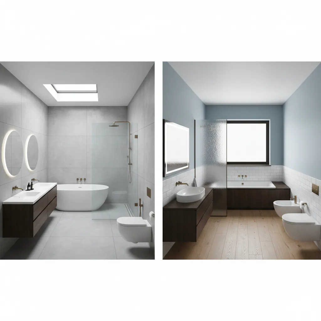 Side by side comparison of two bathroom layout designs during renovation planning