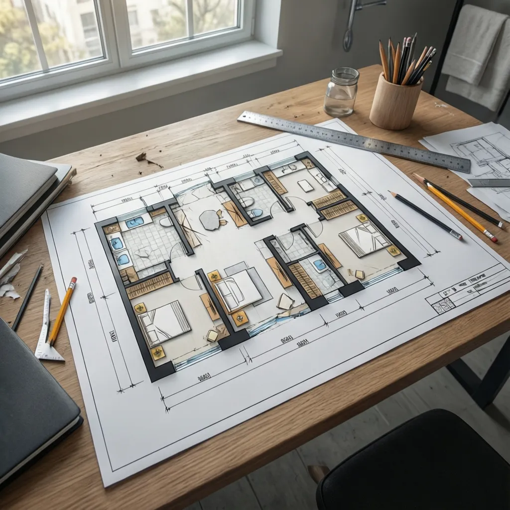 bathroom floor plan layout drawing with shower sink and toilet zones