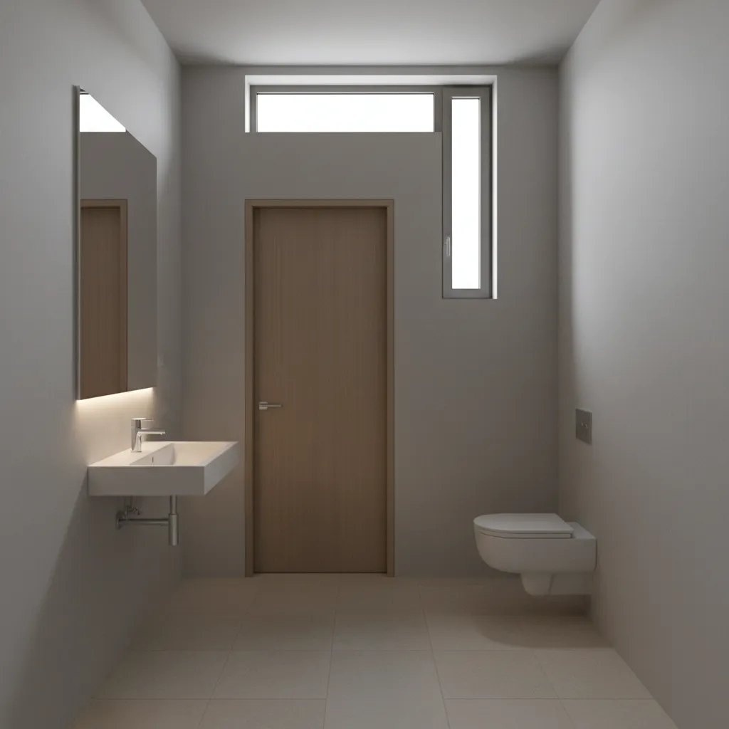 Bathroom layout showing correct placement of a roshandan near the ceiling