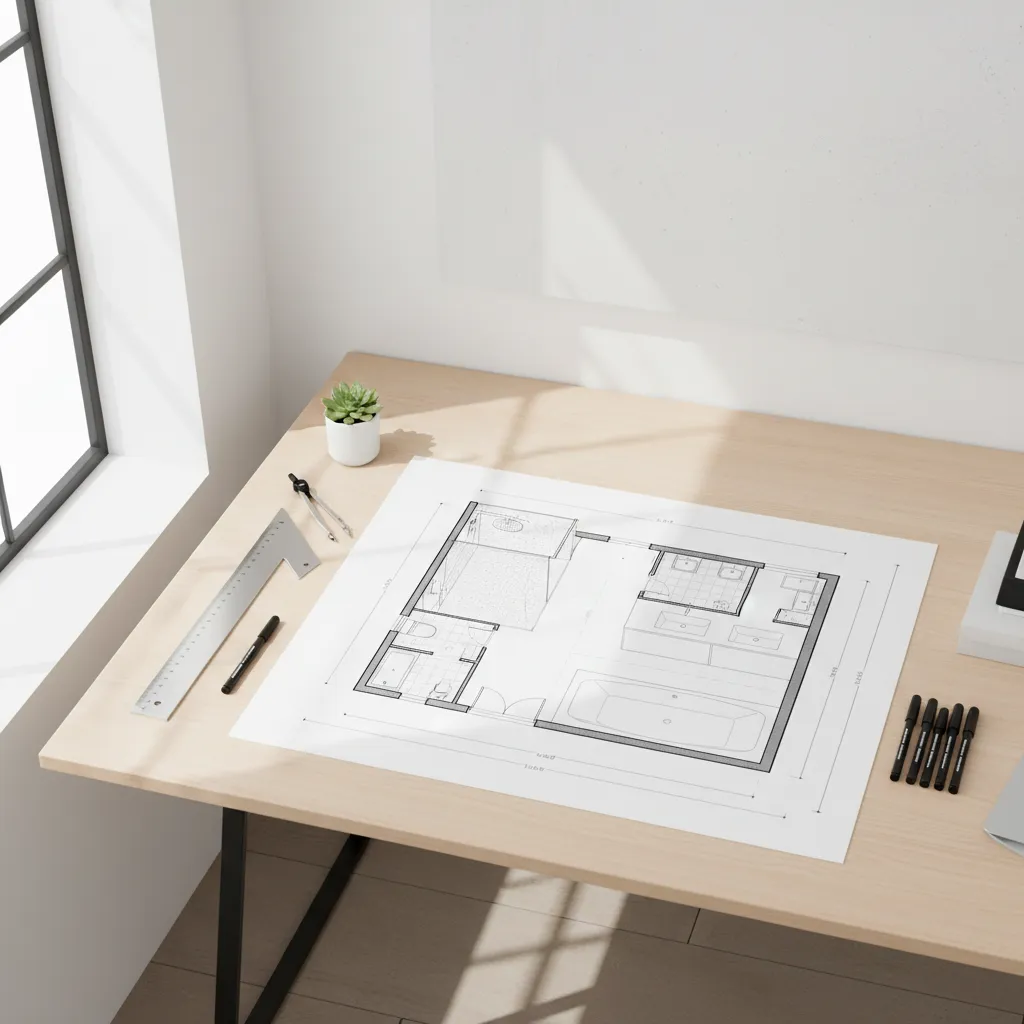 Bathroom floor plan layout drawing used in renovation contract scope