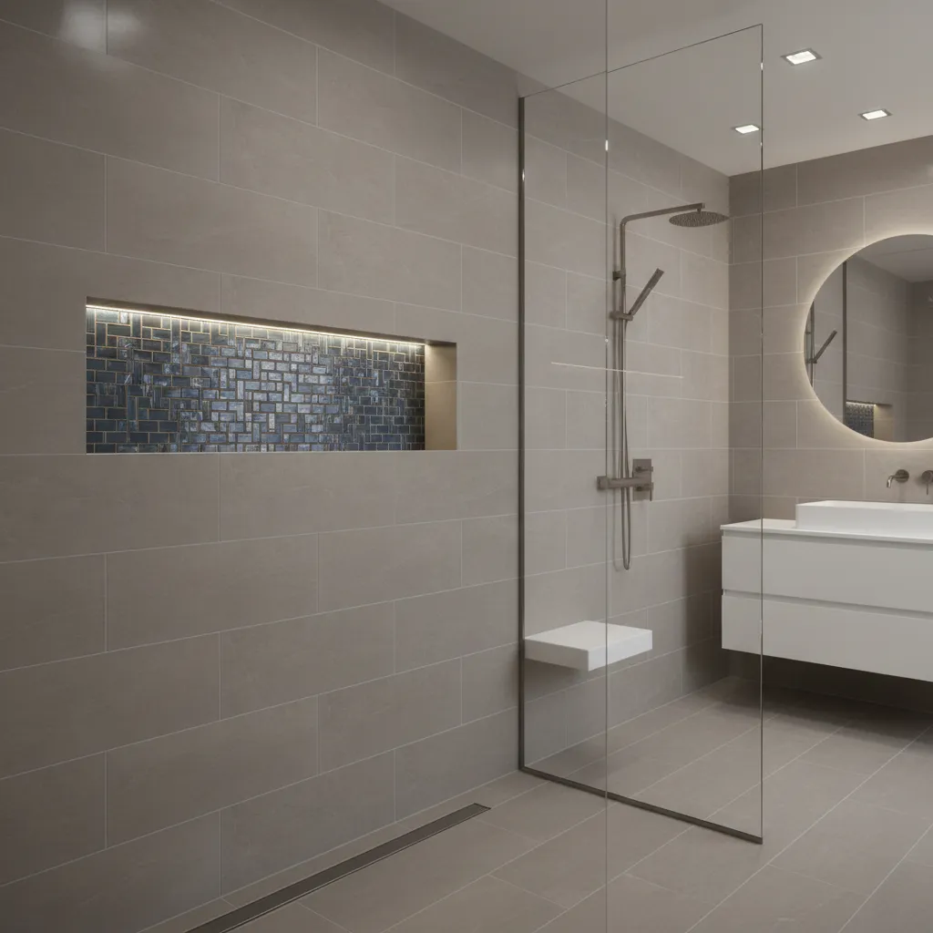 Shower niche with contrasting highlight mosaic tiles