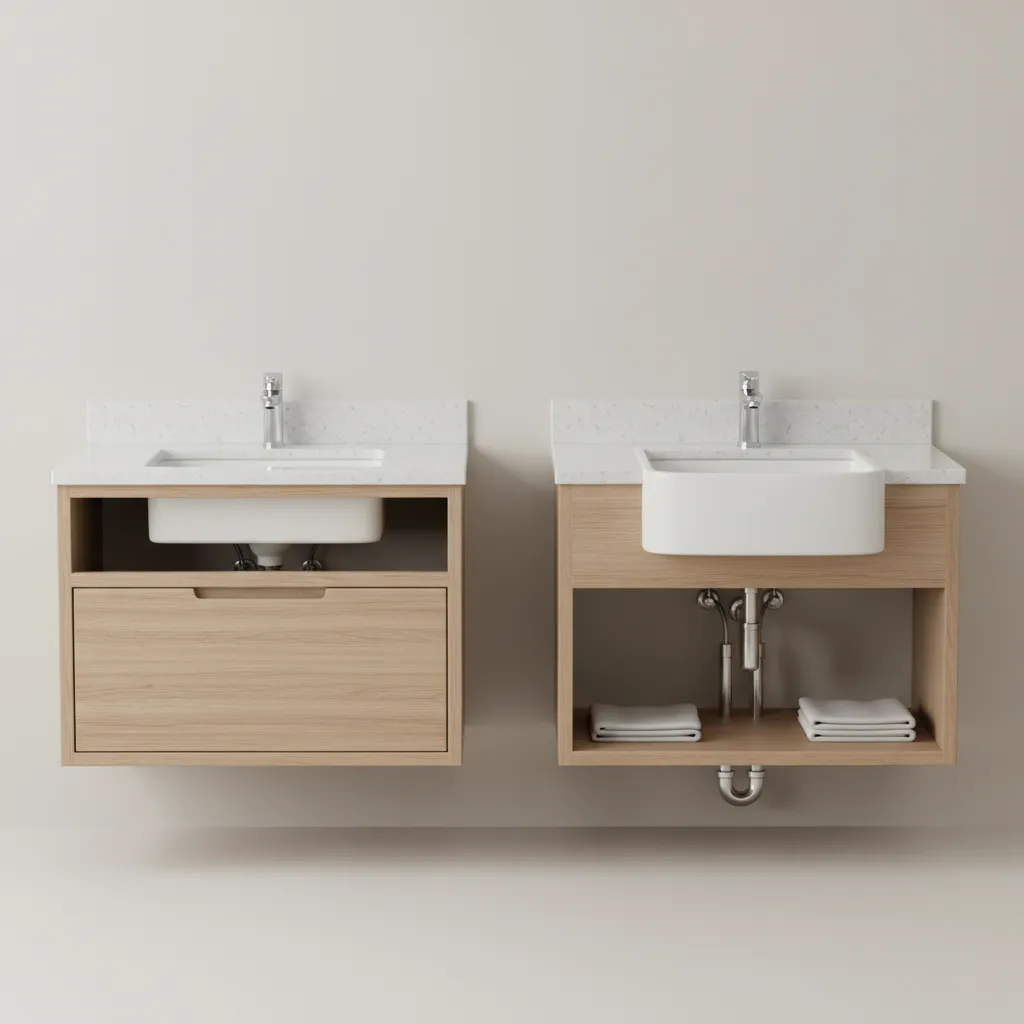 diagram style comparison of undermount and drop-in sink installation