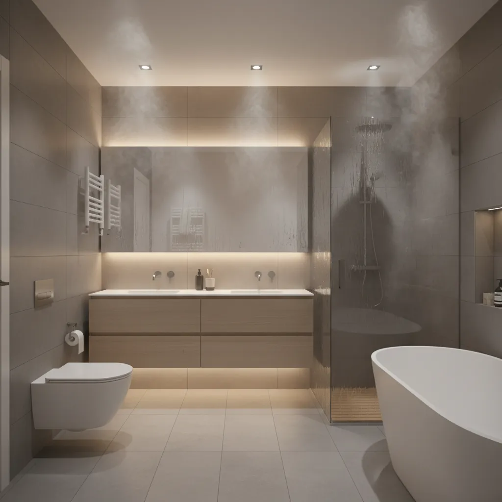 Bathroom filled with shower steam demonstrating high humidity levels