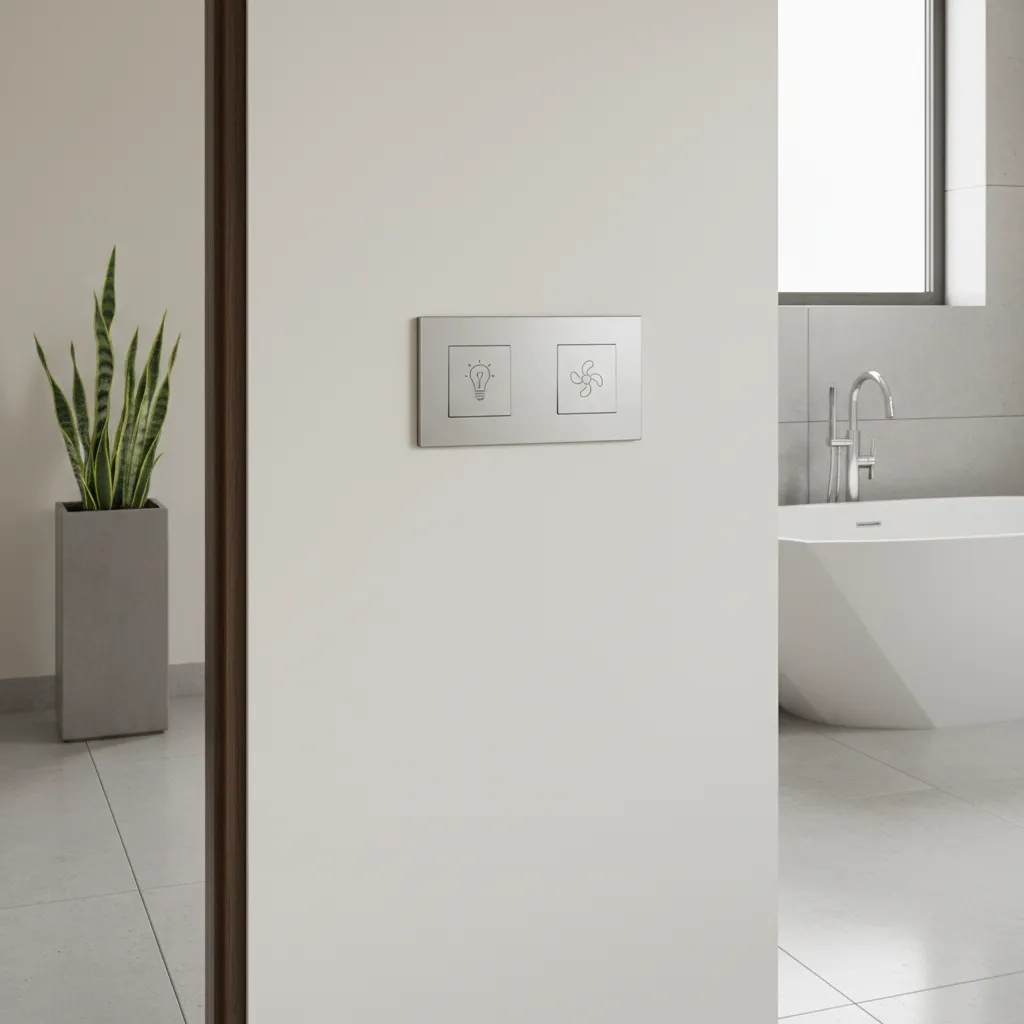 Bathroom light and fan switches placed safely near entry door