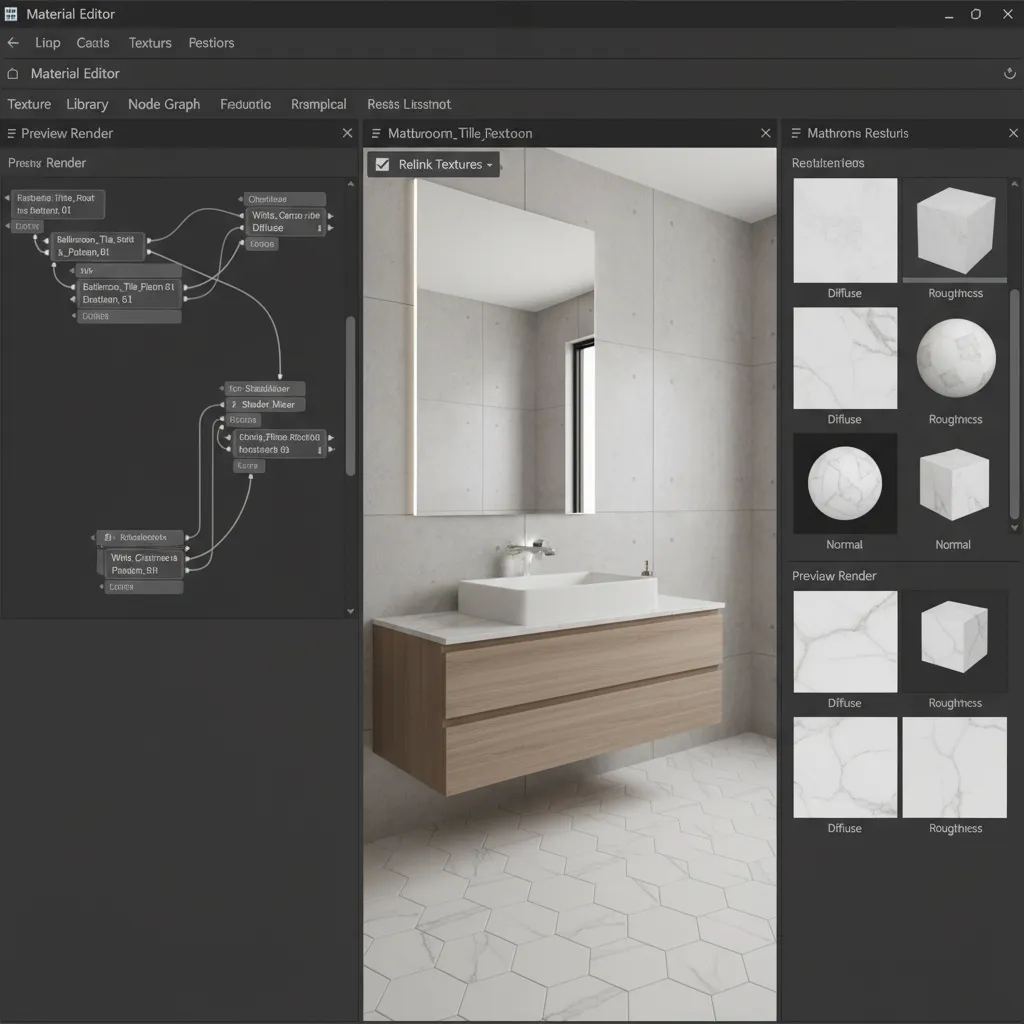 material editor relinking tile and marble textures for bathroom model