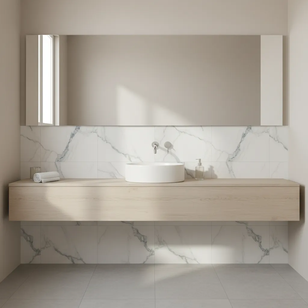 peel and stick tile backsplash behind bathroom sink
