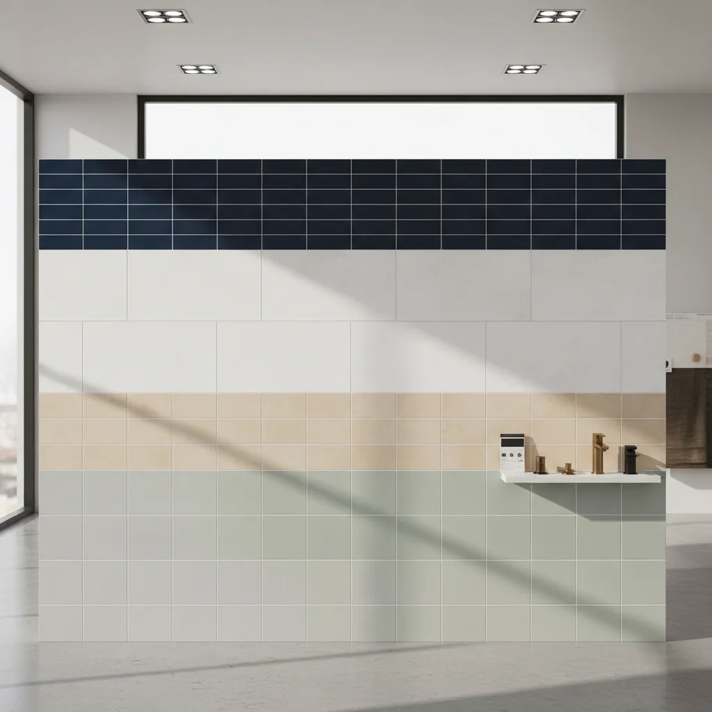 comparison of bathroom tile colors white beige grey sage and navy