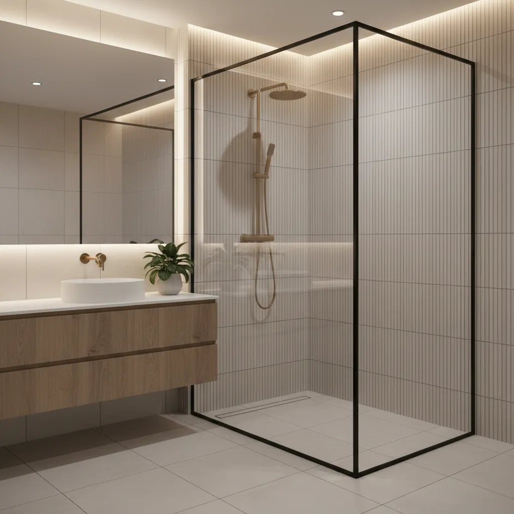 modern bathroom shower feature wall with textured tiles