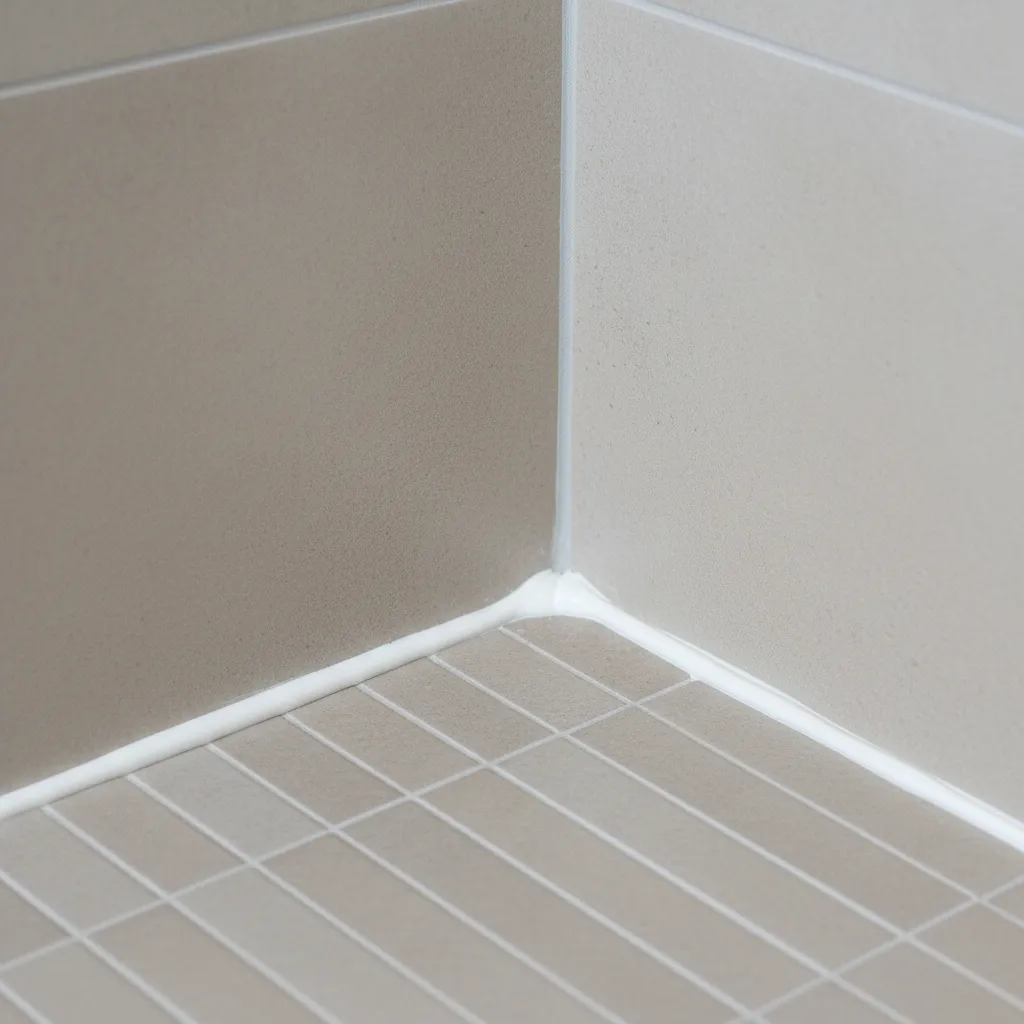 Applying silicone sealant along bathroom tile corners and edges