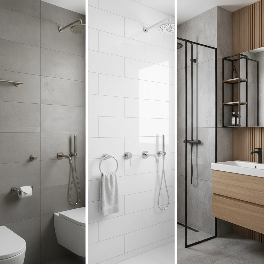 Bathroom tile texture examples with matching accessory materials