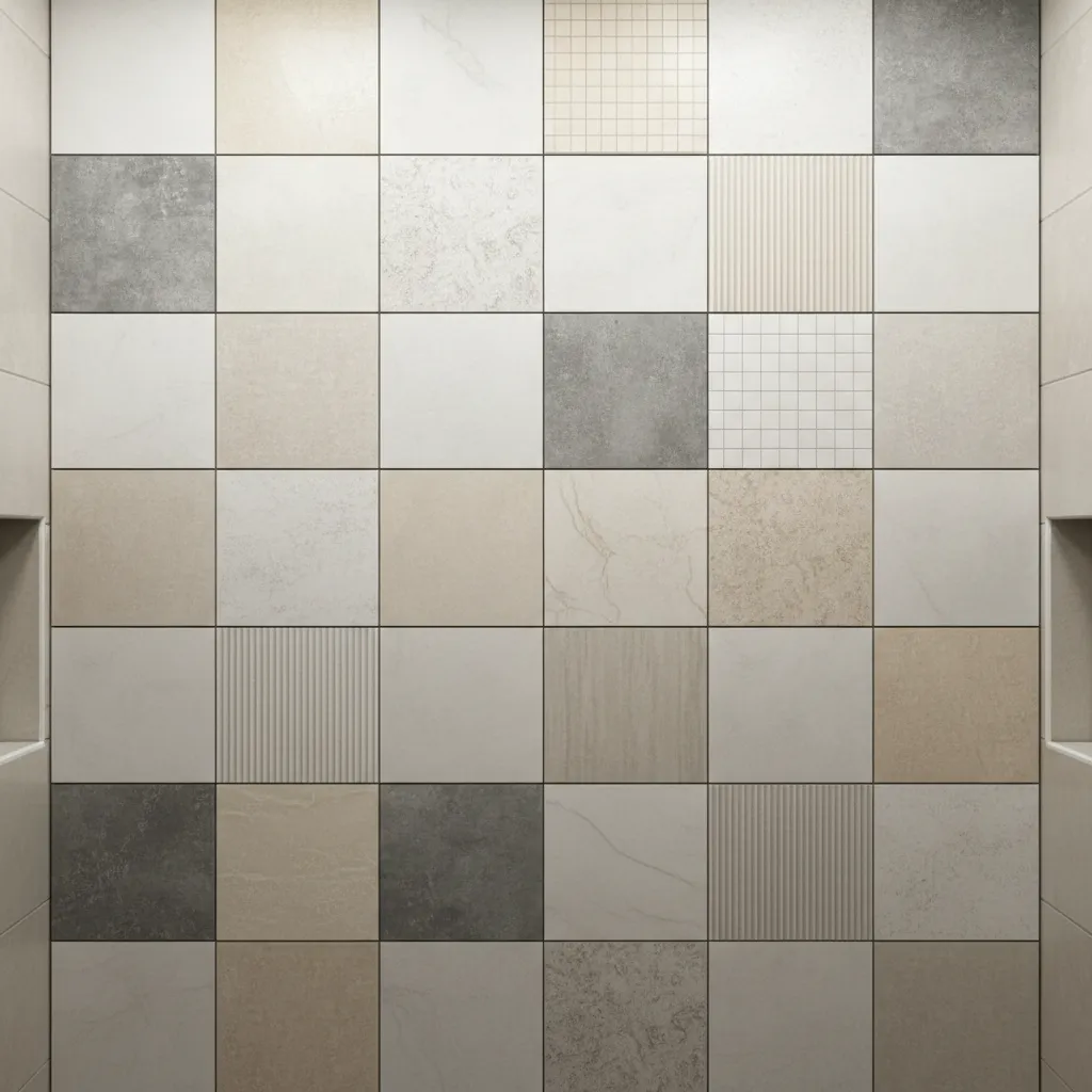 comparison of porcelain and ceramic bathroom tile textures