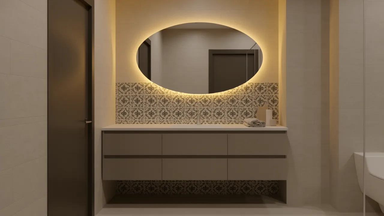 bathroom vanity backsplash with decorative accent tiles