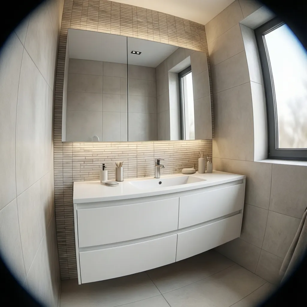 Bathroom vanity backsplash height design with wall tiles