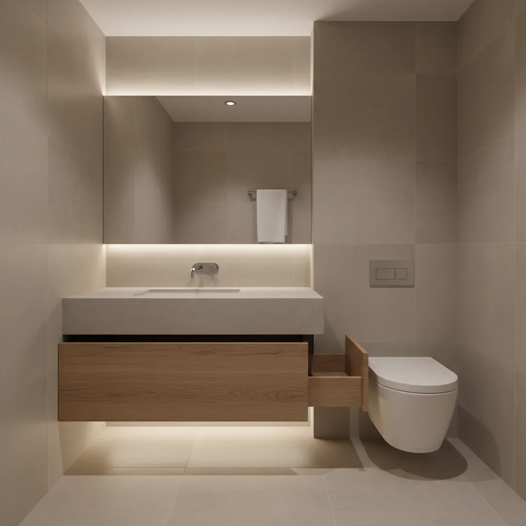 Offset vanity drawer hitting nearby toilet due to poor clearance planning