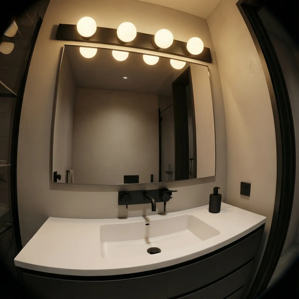 bathroom vanity mirror with multiple globe bulbs providing balanced lighting