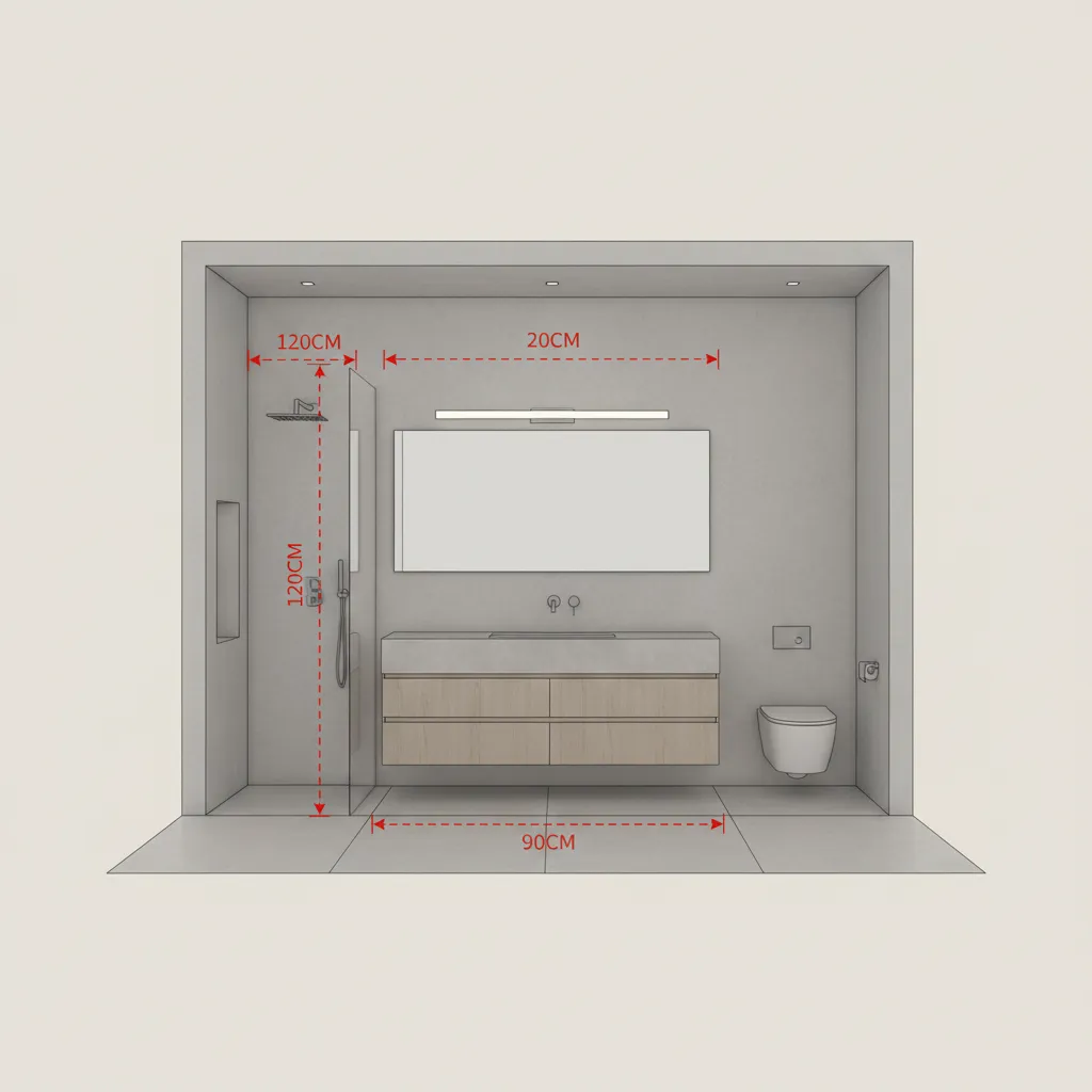 Diagram showing recommended bathroom vanity light height placement