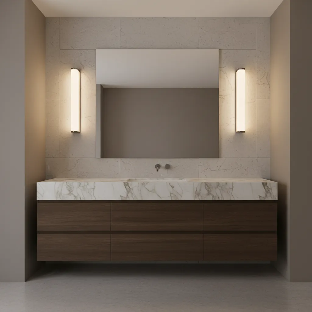 Bathroom vanity with balanced side lighting and mirror illumination