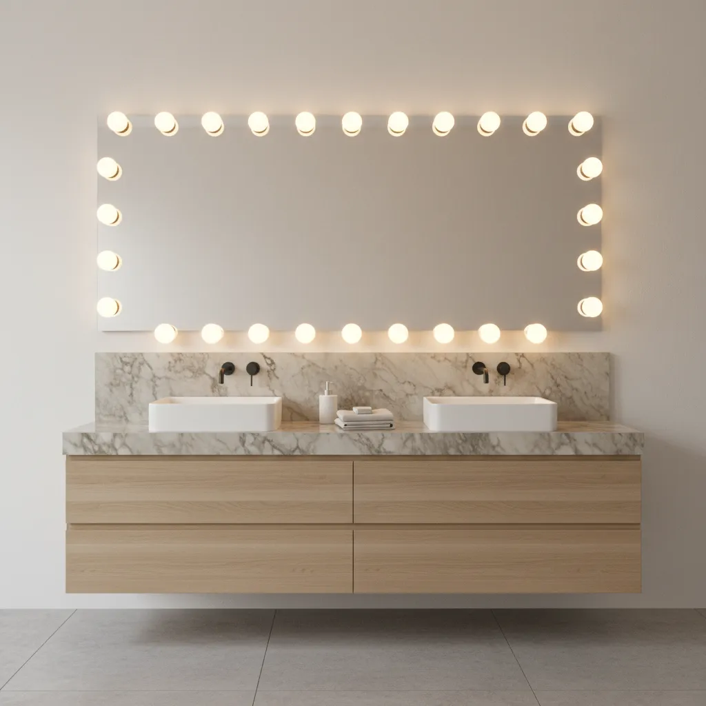 Modern bathroom vanity with LED globe lighting