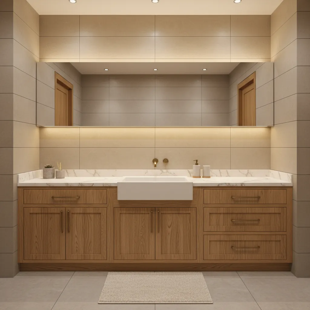 Bathroom vanity created using modified kitchen cabinets in a contemporary home