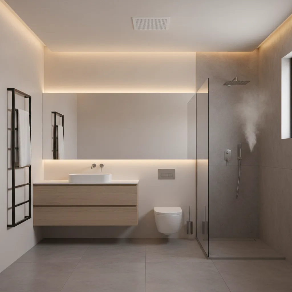 bathroom fan ventilating steam after shower