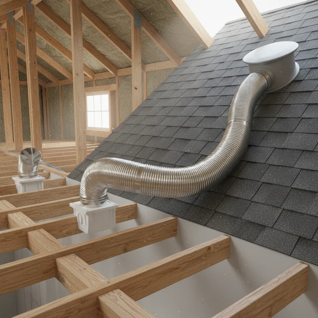 bathroom exhaust fan duct installation running through ceiling