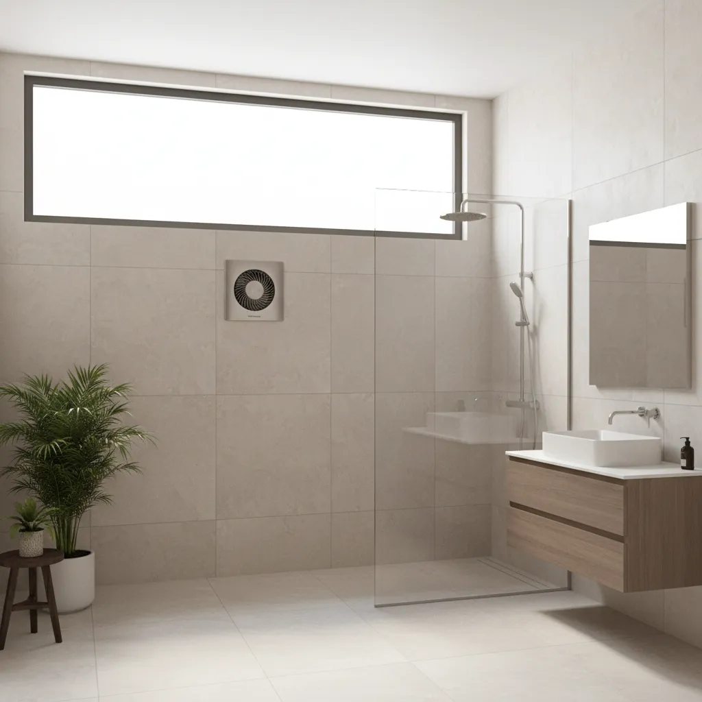 Bathroom with window and exhaust fan improving airflow