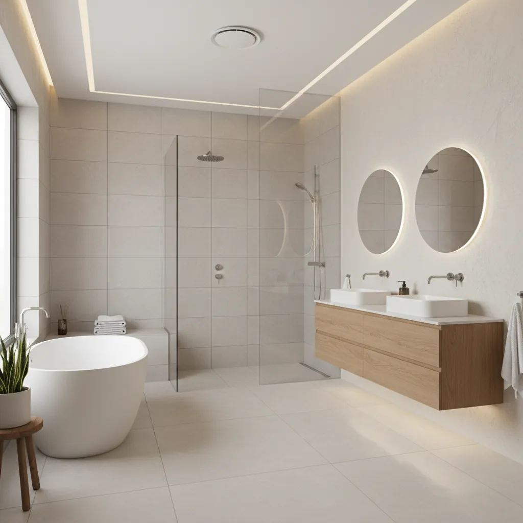 modern bathroom with ventilation and moisture control design