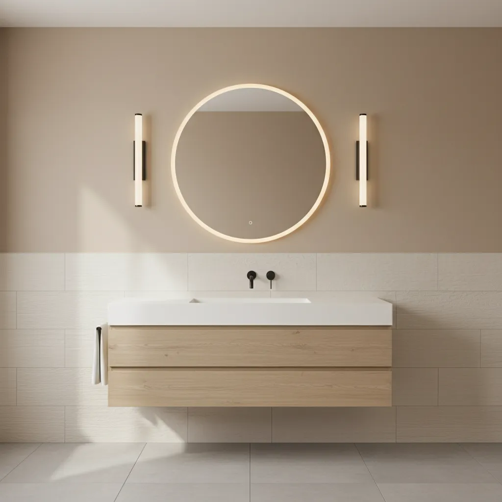 bathroom wall showing vertical tile zoning with lower tile and painted upper wall