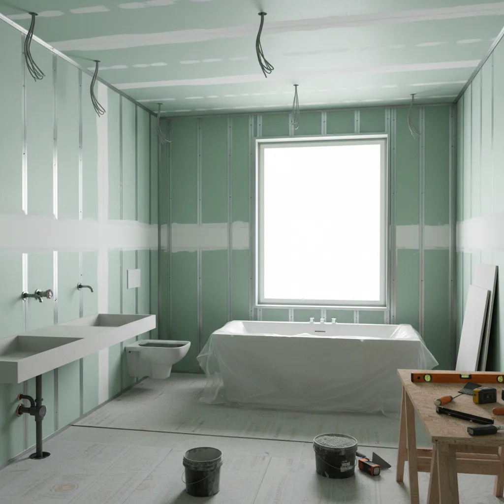 Moisture resistant drywall installed in a modern bathroom wall