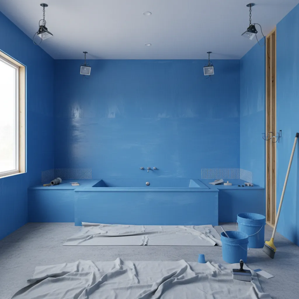 Waterproof membrane installation around a bathtub deck during renovation