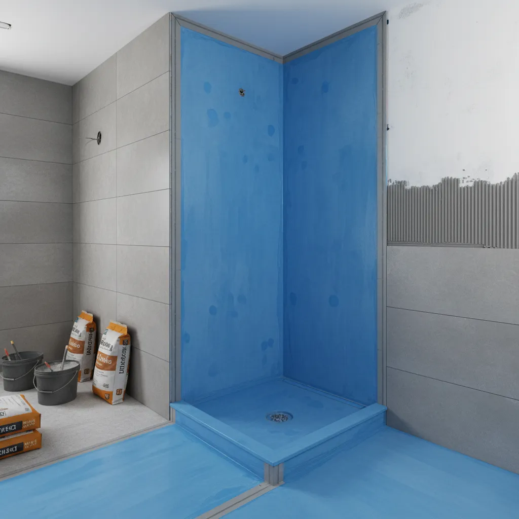bathroom wall and floor waterproof membrane installation around shower area
