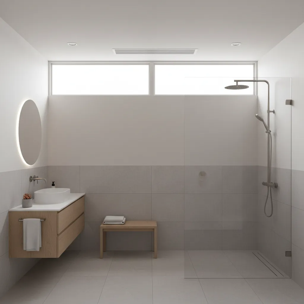 Bathroom layout showing ideal window placement near ceiling