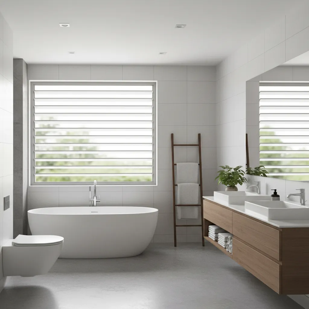 Bathroom ventilation window design with aluminum louvers