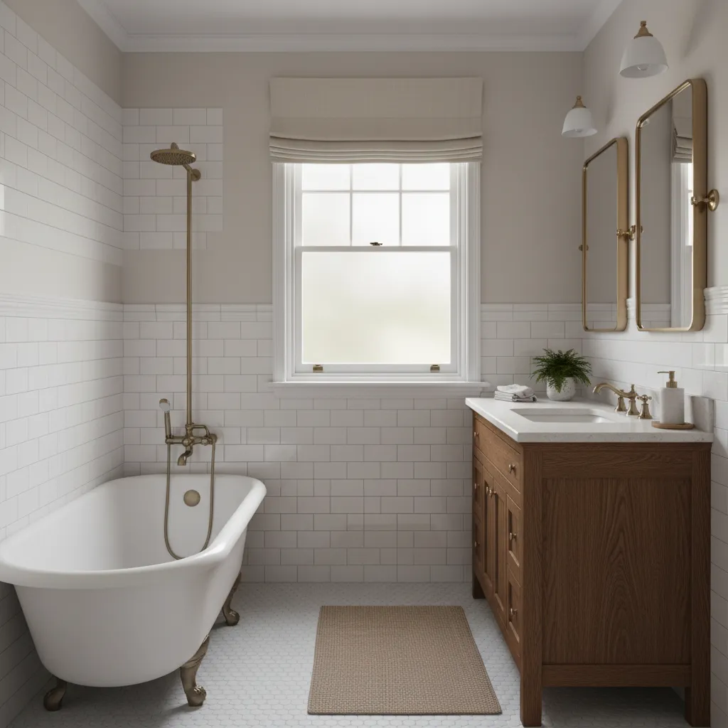 traditional bathtub in a bungalow style bathroom