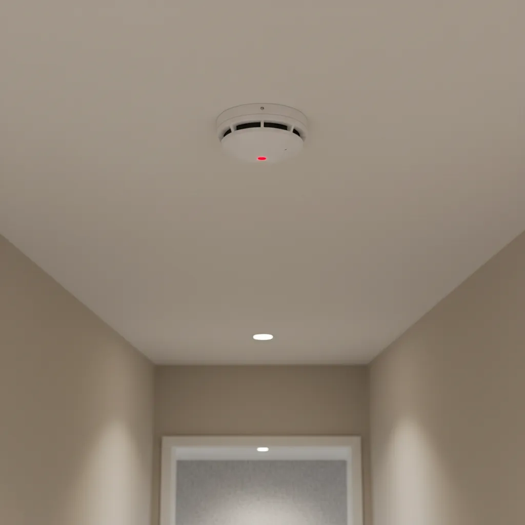 Battery powered smoke alarm with blinking red indicator light