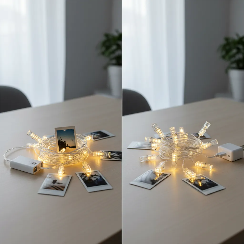 Comparison of battery powered and USB powered photo clip lights