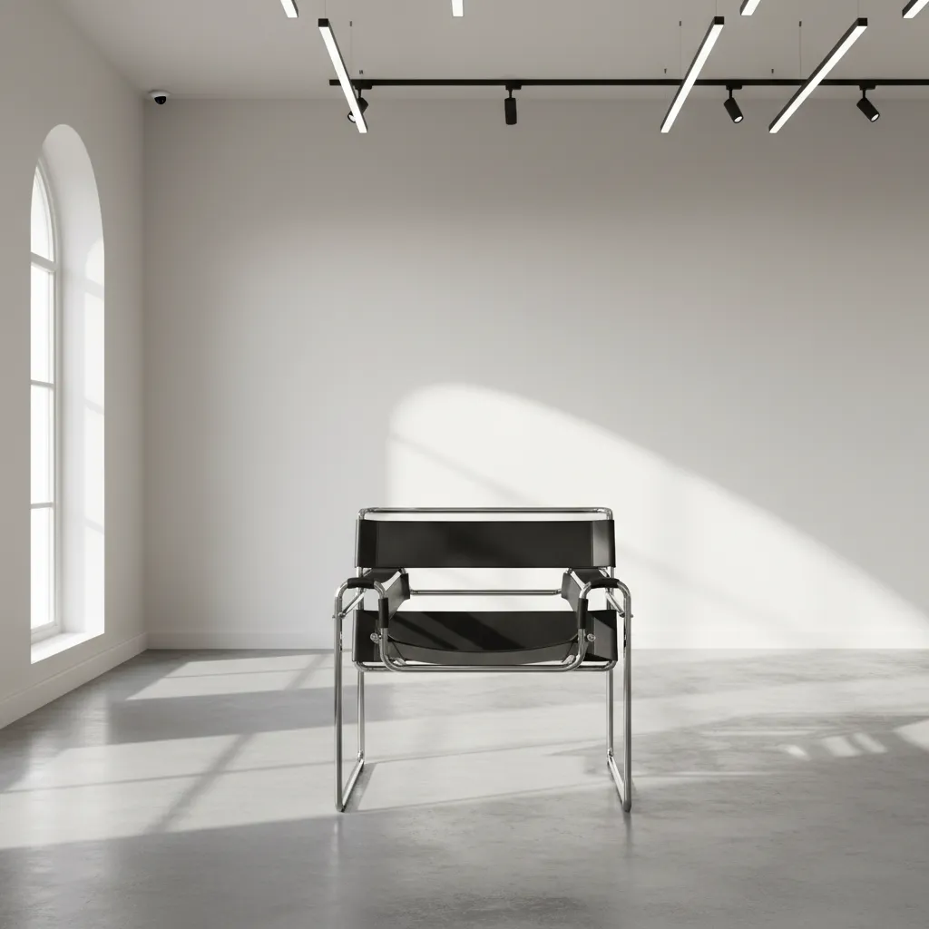 Mobiliario Bauhaus de acero tubular similar al usado en transporte