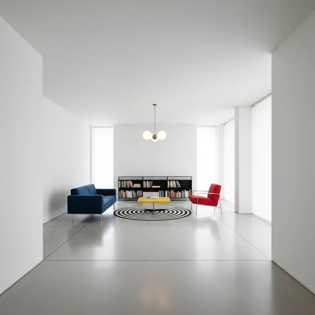 Distribución abierta de sala moderna estilo Bauhaus