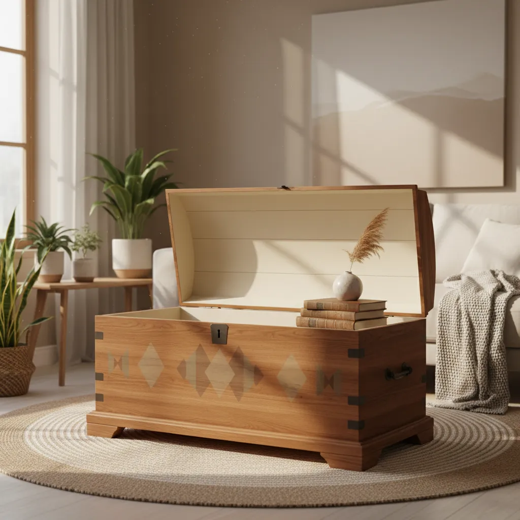 Baúl restaurado con interior pintado en color claro y acabado limpio