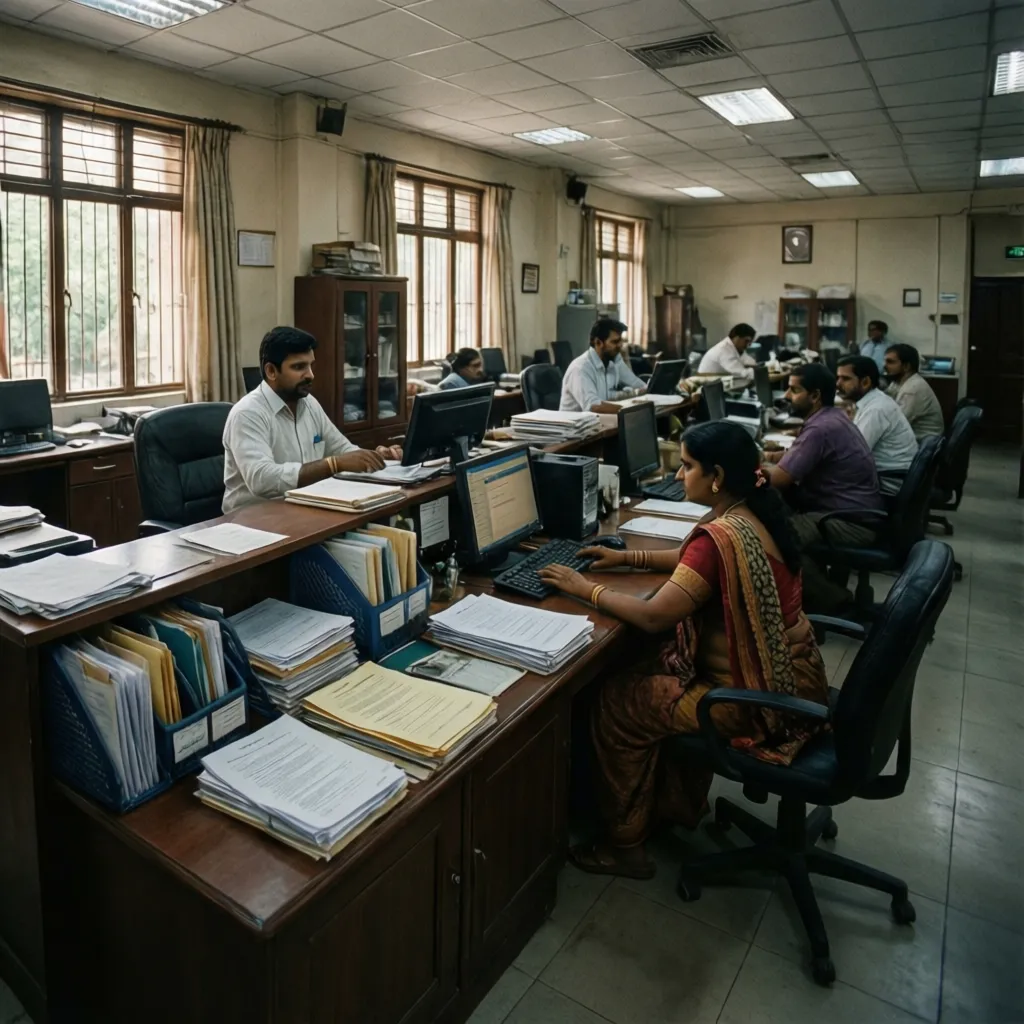Citizens waiting at a municipal office help desk for property tax and document services
