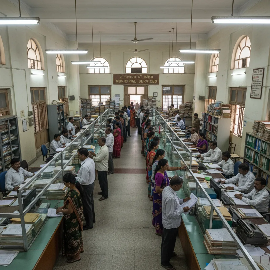 Residents standing in queue at a Bangalore municipal office service counter
