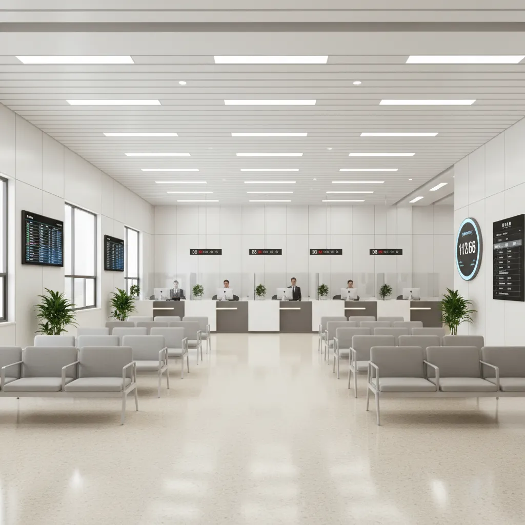 municipal office waiting area with organized service desks and seating