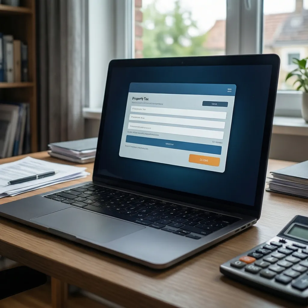 Laptop showing property tax payment process concept for BBMP services