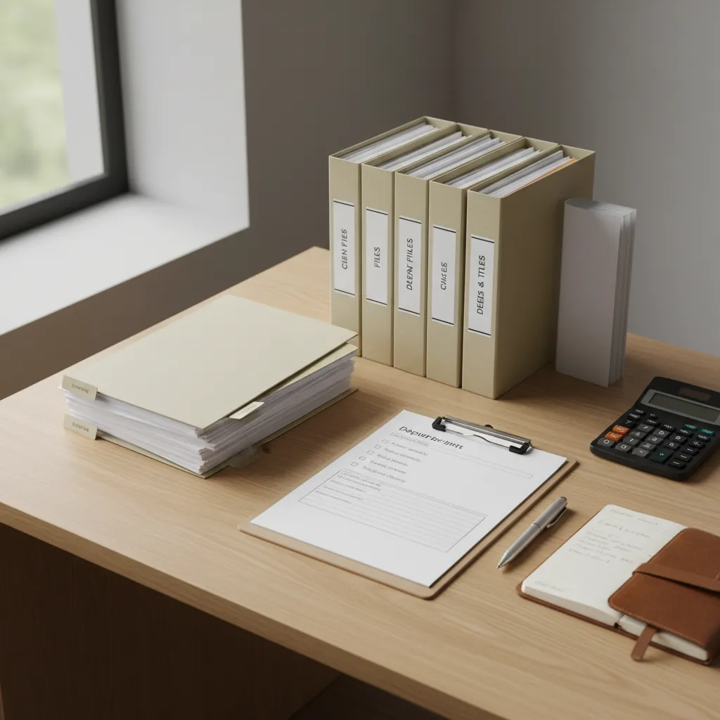 Property ownership documents and checklist prepared for municipal submission