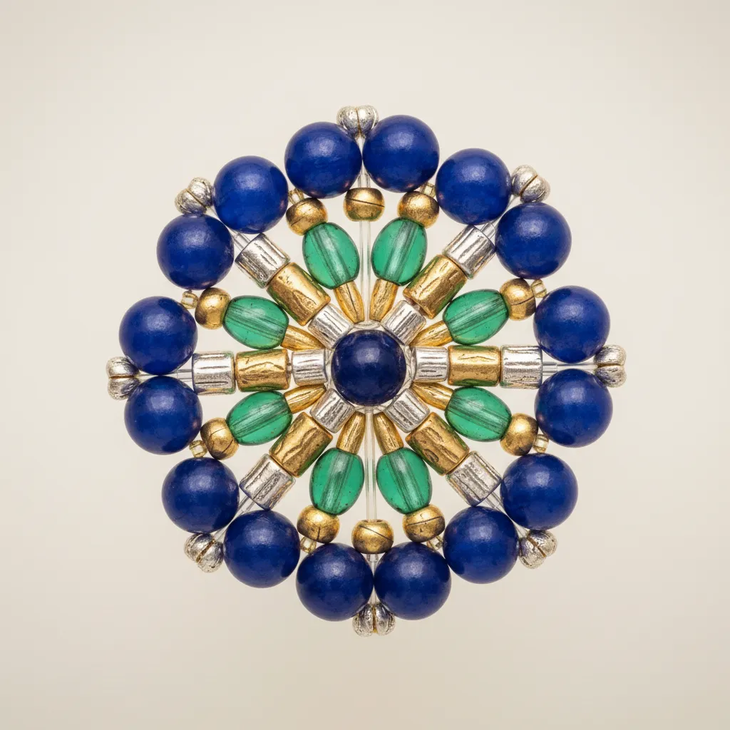 Close up of evenly spaced beads using spacer beads for symmetrical design