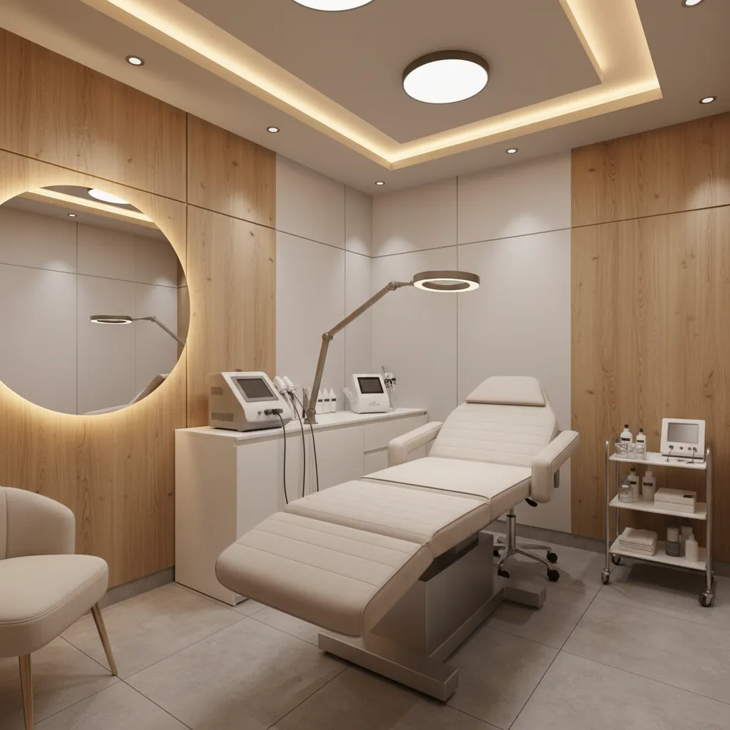 Cabina estética con iluminación técnica y ambiental combinada